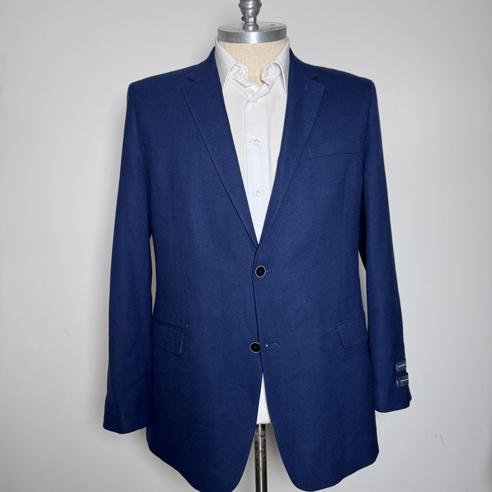 Tommy Hilfiger‎ Mens 46L Bray Soft Tailored Jacket Navy Blue Worsted Wool Blazer